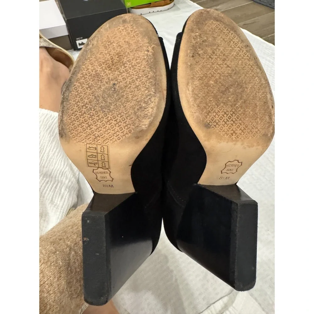Tory Burch Black Suede Peep Toe Booties Women 8.5 Block Heel Chelsea Ankle Boots